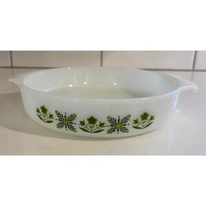 Vintage Anchor Hocking Fire King USA Round Casserole Dish Green Meadow